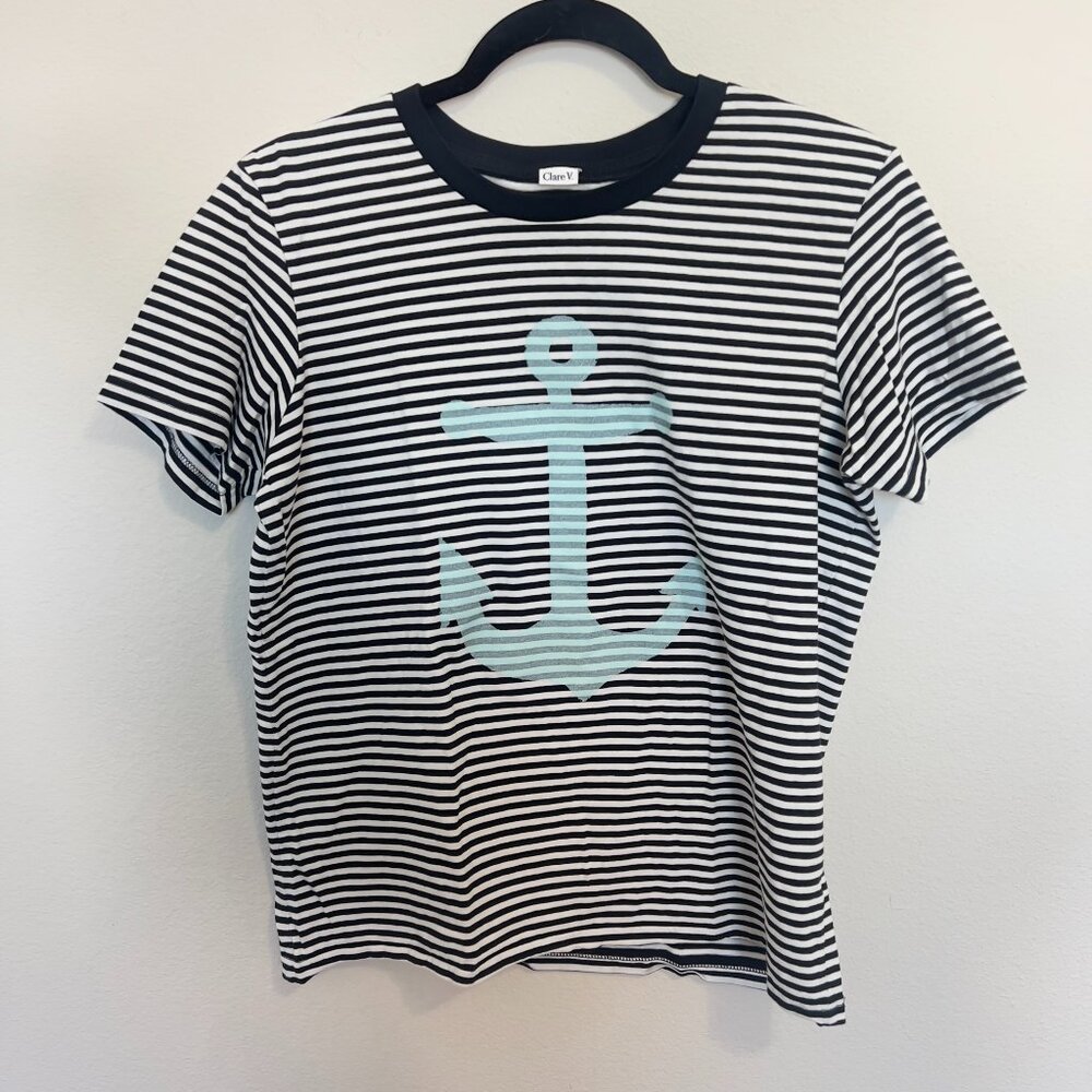 Clare V. Striped Anchor Tee Size Medium Color Black White